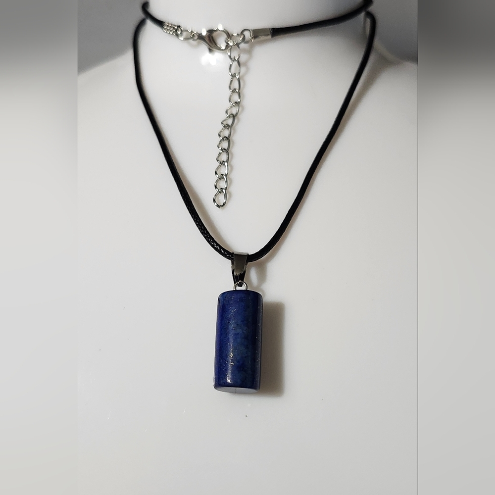 Lapis Lazuli Blue Cylinder Stone Pendant Necklace - Unbranded